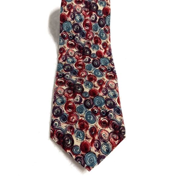 Men's Vintage 1980's 100% Silk Tie - Abstract Circle Motif - Brand Cellini - Picture 11 of 12